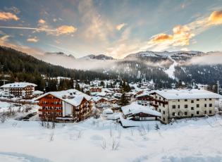 Italian Skiing on the Alps. Ski resort in Northern Italy. 